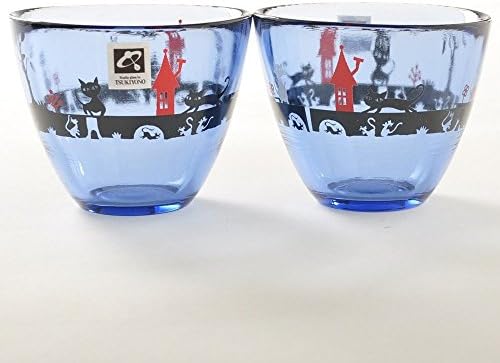 Tsukiyono cat Walking Outside pair Tea glass from Japan T1-0362/2