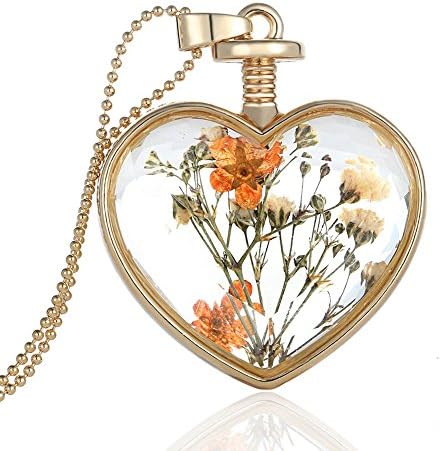 Mr Rabbit Limonium Sinuatum Flowers Specimen Solid Glass Heart-shaped Pendant Nacklaces, Creative Design