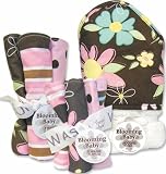 Blossoms Hooded Towel Wash Cloth and Burp Cloth Bouquet Set White