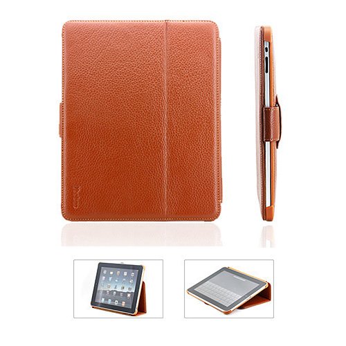 Durable Book Type FLIP Kickstand Leather Case Cover For Apple iPad (Brown)