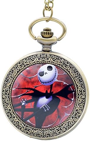 The Nightmare Before Christmas Jack Skellington Quartz Pocket Watch Analog Pendant Necklace Men Women Red