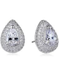 CZ by Kenneth Jay Lane "Classic" Pear Pierced Pave Border Stud Earrings
