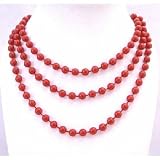 Une080 Sexy Red Bead Long Necklace Red Lucite Beads 2 or 3 Strands 54 Inches