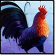 Traveling Alarm I by Mikki Senkarik - Rooster Tumbled Marble Tile Mural 16" x 16" Kitchen Shower Backsplash