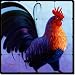 Traveling Alarm I by Mikki Senkarik - Rooster Tumbled Marble Tile Mural 16" x 16" Kitchen Shower Backsplash