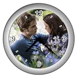 Silver Wall Clock of Twilight Edward Cullen and Bella Swan in Flowers