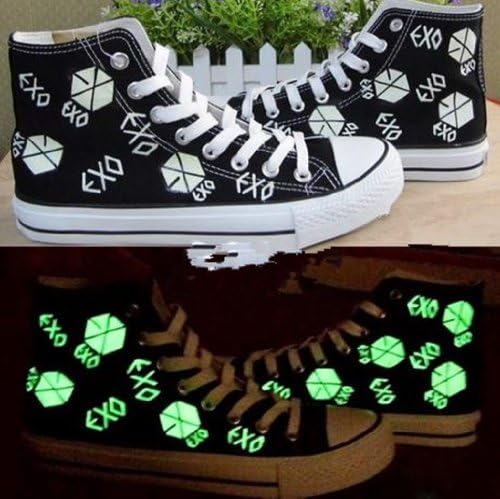 EXO Kpop SBS fluorescent Shoes canvas board shoes custom made accessories merchandise Sehun Luhan Tao Do Baek Hyun WOLF88 Grow xoxo (Style B, Girl size  US 8.5)