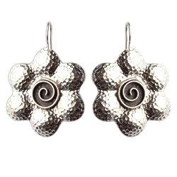 Floral Bali Silver Earrings Handmade Indian Jewelry 2 inches