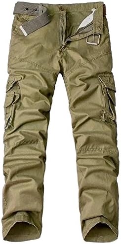 Men's Casual Cotton Relaxed Straight-Fit Cargo Pants (30, Khaki)