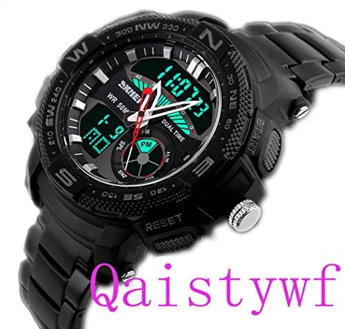 Qaistywf® SKMEI Men Sports Watches Outdoor Casual Waterproof Dual Time Display Alarm Wristwatches - black