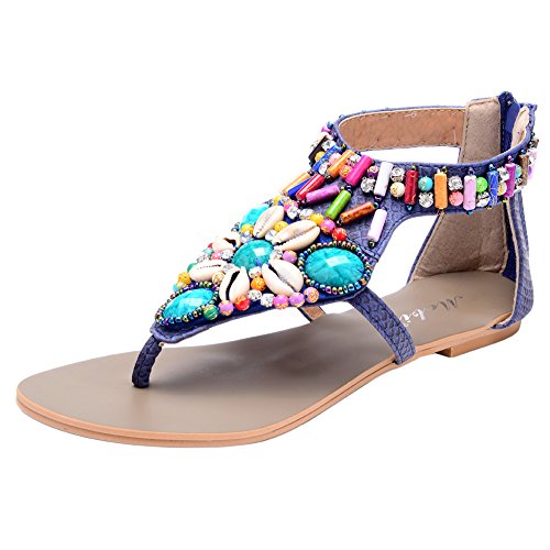 Odema Summer Bohemian Beaded Flat Womens Beach Thong Sandals