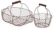 Set of 2 Red Wire Frame Country Baskets with Handles