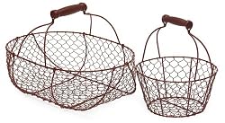 Set of 2 Red Wire Frame Country Baskets with Handles