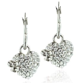 Rhinestone Covered Heart Dangle Earrings