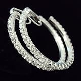 Fashion Chic Crystal Rhinestone Silver 1.5" Hoop CLIP-ON EARRINGS