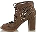 Delicious Women's Yorker Faux Suede Cutout Lace Up Open Toe Stacked Heel