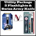Maglite MiniMag AA Flashlight with Micro Light Ultra Bright White LED Keychain Flashlight Plus Victorinox Swiss Army Classic Red Pocket Knife