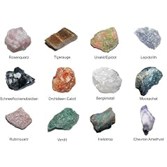 Mineralien Rohsteine Edelsteine Sammlung 12 St�ck in Geschenkbox z.B. Rosenquarz Bergkristall Amethyst uva.