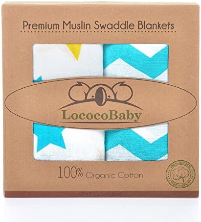 Set of 2 Premium Muslin Swaddle Baby Blankets by LococoBaby-100% Organic Cotton-Nursery Receiving Sleeping Infant Newborn Wrap-Crib &amp; Stroller Bedding-Shower Gift for Boys &amp; Girls-Chevron &amp; Stars