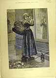 1880 AFTER MASQUERADE GIRL CLOGS BASKET FASHION PRINT