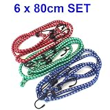 Produkt-Bild: 6 x 80cm SET SPANNGUMMI SPANNGURT GEP&Auml;CKGUMMI EXPANDER mit METALLHAKEN