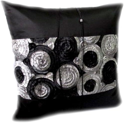 ThaiSmile Cool Rose Design Single Throw Cushion Cover/ Pillow Case Handmade By Thai Silk &amp; Cotton for Decorative Sofa,car and Living Room Size 16"x16"