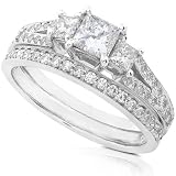 1.00ctw Three Stone Princess Diamond Wedding Ring Set in 14Kt White Gold (HI/I1)