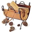 Woodfield Vintage Iron Log Rack with Leather Carrier Wood Holder for Fireplace