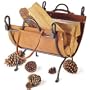 FOLDING Leather Wood Kindling Log Carrier & Frame Rack Holder - VINTAGE IRON