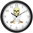 Skull & Crossed Swords - Pirate Theme - JP Wall Clock by WatchBuddy Timepieces (Hunter Green Frame)