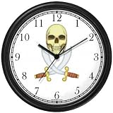 Skull & Crossed Swords - Pirate Theme - JP Wall Clock by WatchBuddy Timepieces (Hunter Green Frame)