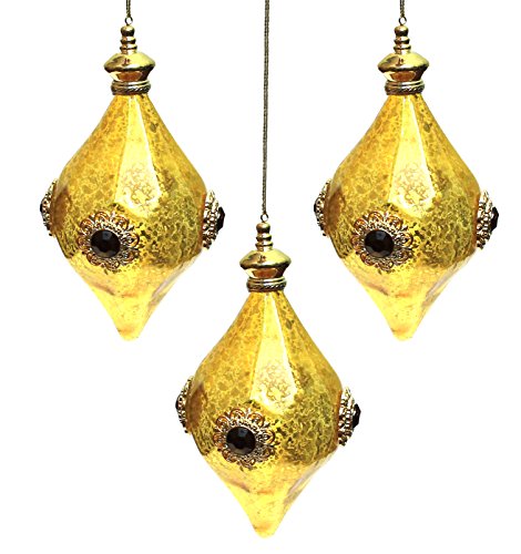Martha Stewart Collection Gold Jewel Faceted Drop 5.5″ Holiday Christmas Ornaments; Set of 3