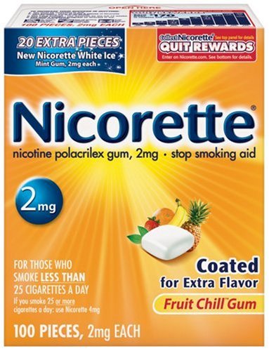 Nicorette Nicotine Polacrilex Gum, 2 mg, Fruit Chill, 100-Count Box