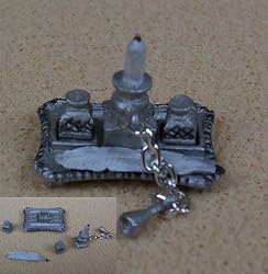 Dollhouse Miniature Heidi Ott Silver Toned Ink Well & Candle Set