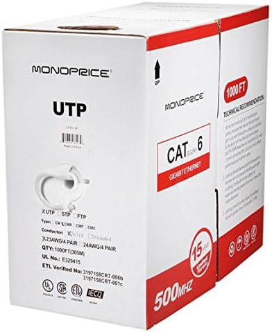 USG 1000ft Cat 6 Pure Copper Network Cable + 50x Premium Cat6+ RJ45 Crimp Clamshell Connectors + 1x Network Cable Tester + 1x RJ45, RJ-12, RJ-11 Crimp, Cut, & Strip Tool