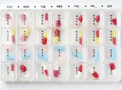 Deluxe Weekly Pill Box Dispenser- 7 Removable Daily Medicine Organizers in Convenient Tray Plus Free Tablet Cutter