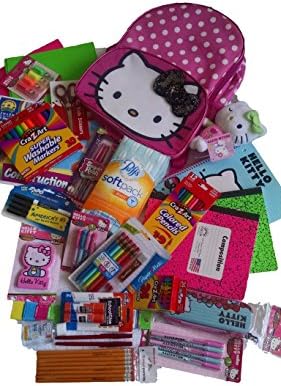 Back To School HELLO KITTY Mega School Supply Kit Includes: HELLO KITTY Backpack with Hood & Bow~Tons of School Supplies~HELLO KITTY Plush
