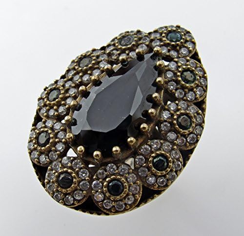 New 925 Sterling Silver Vintage Ottoman Style Authentic Women Ring with Cubic Zircon and Onyx Stones Size 8.5