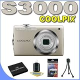 Coolpix S3000 12 MP Digital Camera w/4x Optical VR Zoom (Silver) BigVALUEInc Accessory Saver Bundle
