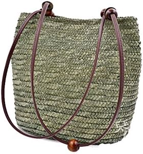Western Style Woven Straw Shoulder Bag Straw Beach Tote (Green)