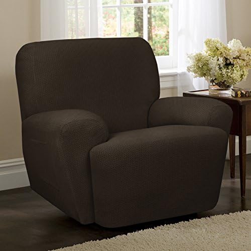 Single Piece Chocolate Recliner Chair Slipcover, Form Fitting &amp; Furniture Protector Style, Geometric Pattern, Polyester Fabric Material, Simple and Chic, Machine Washable, Dark Brown