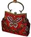 A Formal Vintage Style, Beaded Evening Purse, Special Butterfly Pattern and Flower, Clasp Purse W/shoulder Chain and Lovely Color(s) (DarkRed)