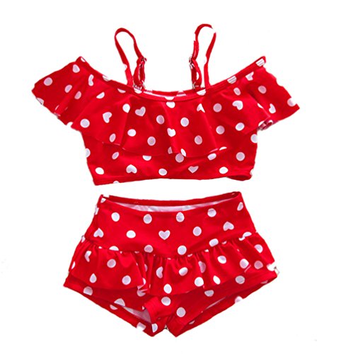 Baby Girl Cute Swimsuits Red 2 Pieces White Dot Skirt Swimwear Sets