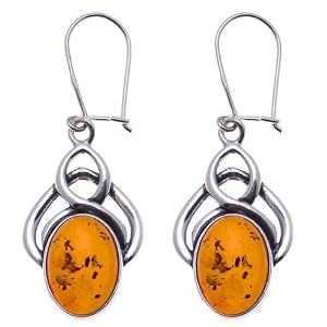 Certified Genuine Honey Amber and Sterling Silver Celtic Earrings