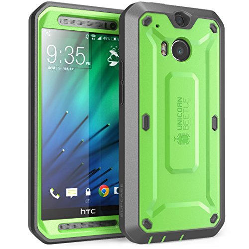 HTC One M8 Case, SUPCASE [Heavy Duty] HTC One M8 Case 2014 Release [Unicorn Beetle PRO Series] Full-body Rugged Hybrid Protective Case with Built-in Screen Protector (Green/Gray), Dual Layer Design + Impact Resistant Bumper