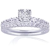 1.30 Ct Asscher Cut Diamond Engagement Wedding Rings Pave-Set VS2 CUT: VERY GOOD