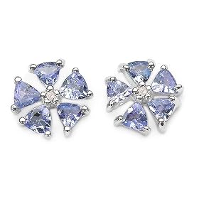 1.05 Carat Genuine Tanzanite and Diamond Accents Silver Stud Earrings by 