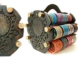 Beachcombers! Round Indian Stained Hand Carved Wood Glass Bangle Bracelet Jewelry Stand Display...