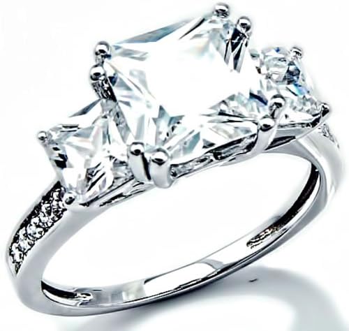 2.5 Carats Square Shape Cubic Zirconia Platinum Tone Brass Three Stone Women's Engagement Wedding Ring