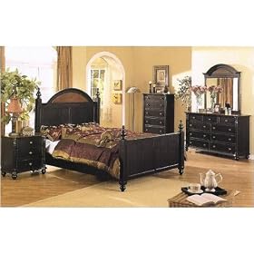 4pc Dark Wood Queen Size Bed Set w Night Stand and Dresser by -999